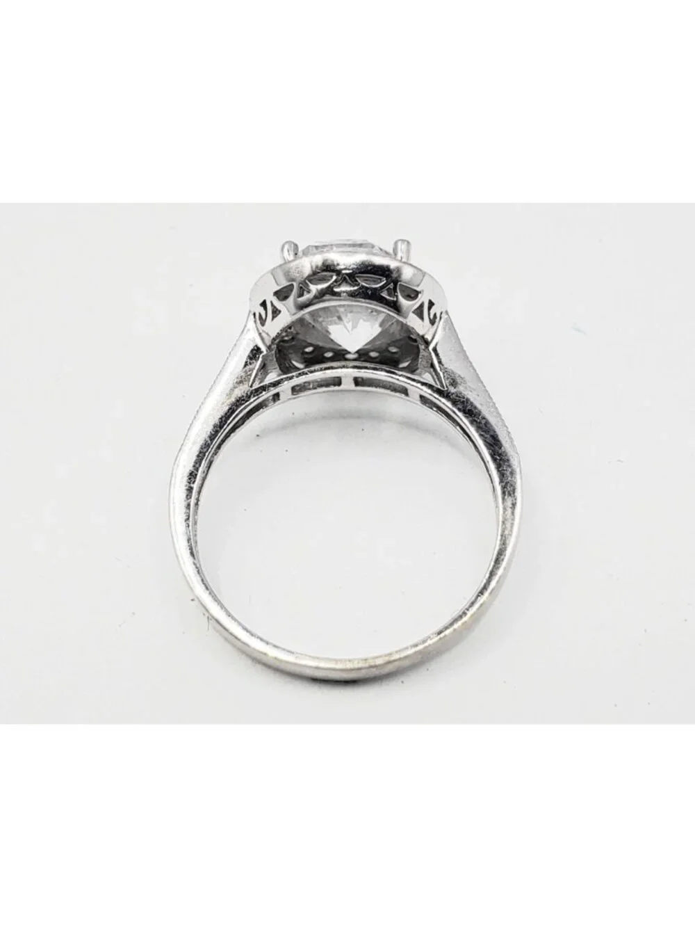 Oval CZ Halo Ring with Accents 14k White Gold Size 6